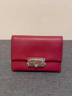 Michael Kors Cece Small Card Case Wallet Berry Red Leather Silver Hardware